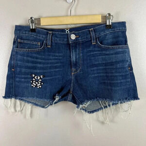 Figue Denim Jean Shorts Size 31 Cutoffs Mid Rise Sequin Logo Dark Wash Casual